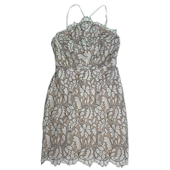 Lulus Women’s White Floral Lace Overlay Mini Dress Size S Halter Spaghetti Strap - Picture 1 of 10